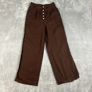 Grae Cove Pants Womens XS Brown Linen Wide Leg Boho Cottagecore
